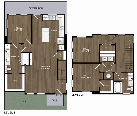 Floor plan for 3 beds, 2 baths, 1505 sqft